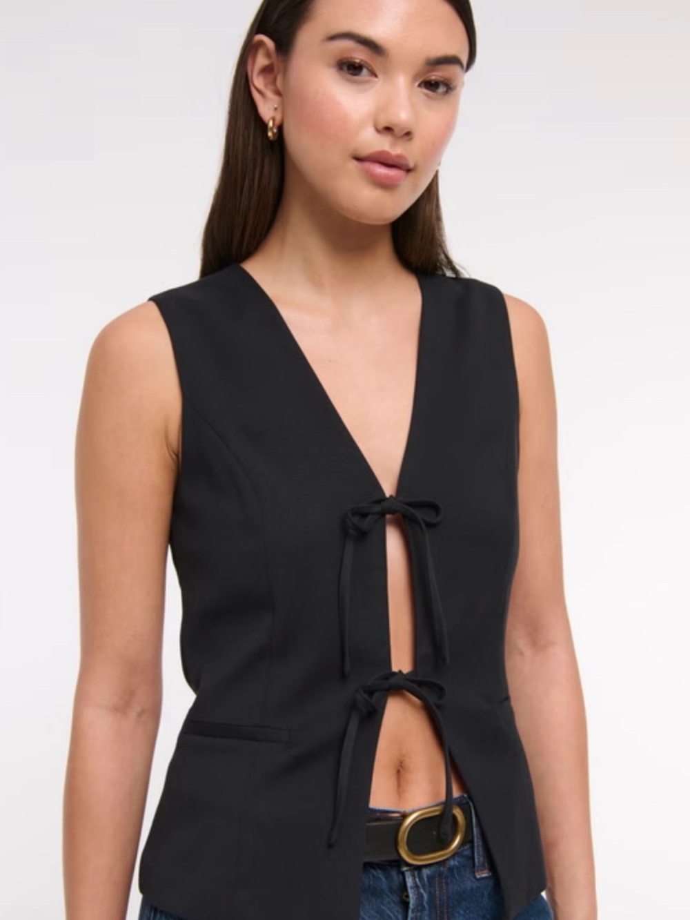 Abercrombie & Fitch Black Tie-Front Sleeveless Blouse